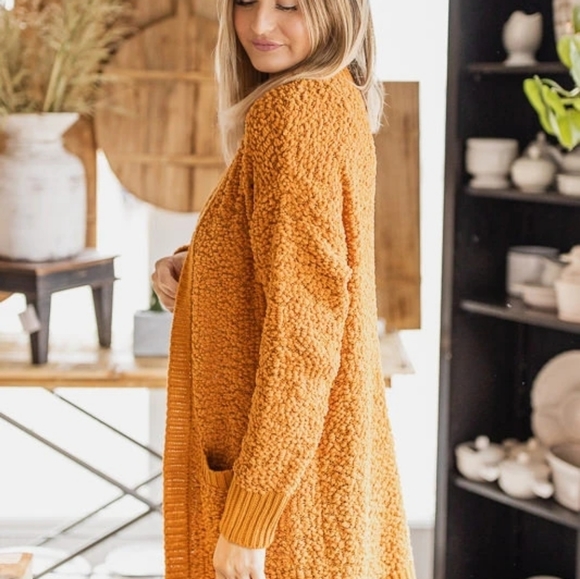 Women Popcorn Mustard Knit Cardigan 